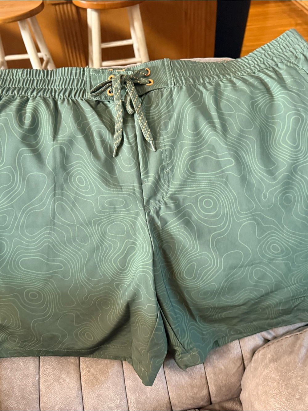Men's Sage Green Athletic Swim Shorts with Topographic Print. Lot of 2 shorts